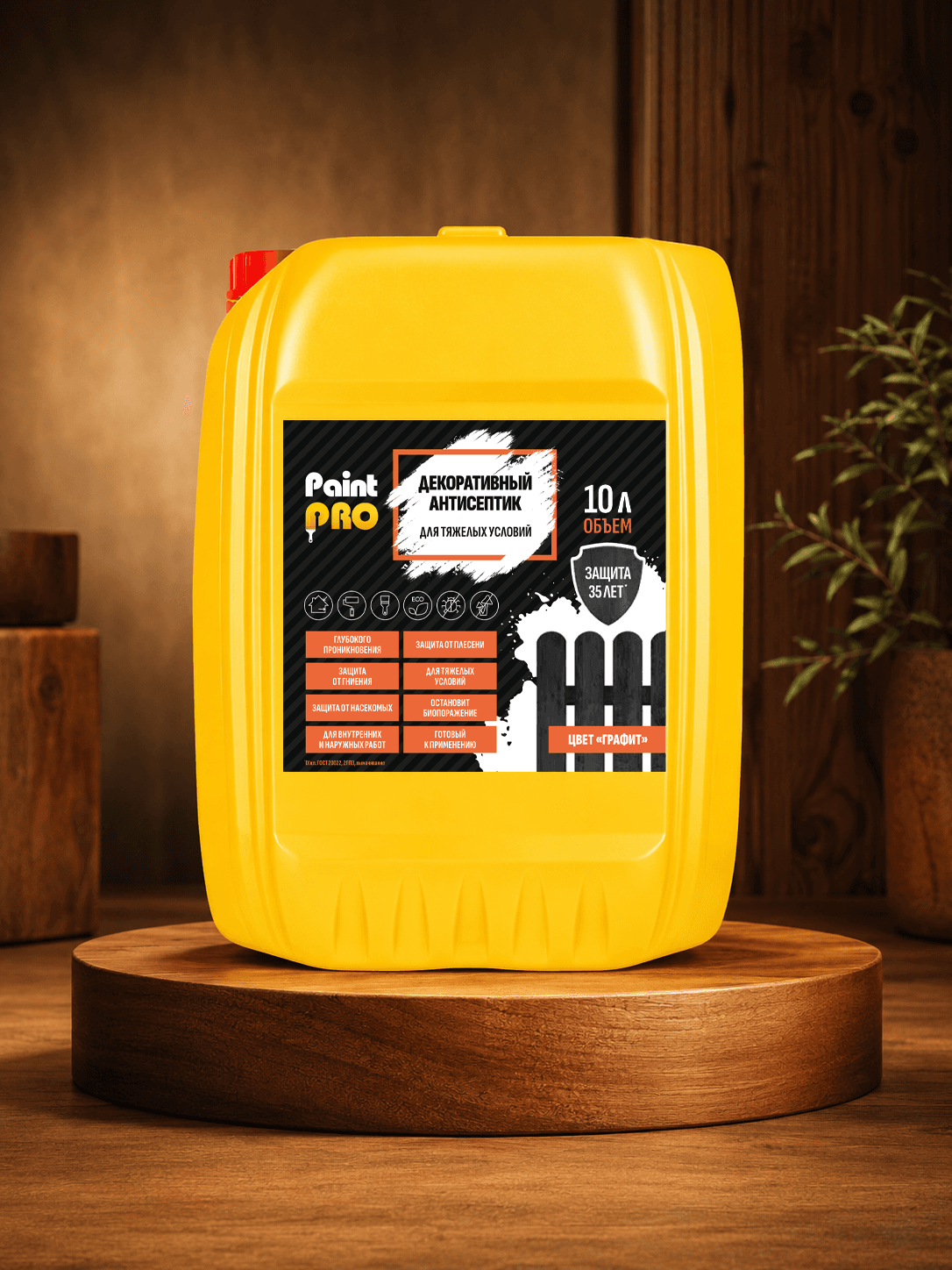 Декоративный антисептик для тяжелых условий PaintPRO 5л графит (128шт/под), фото 1