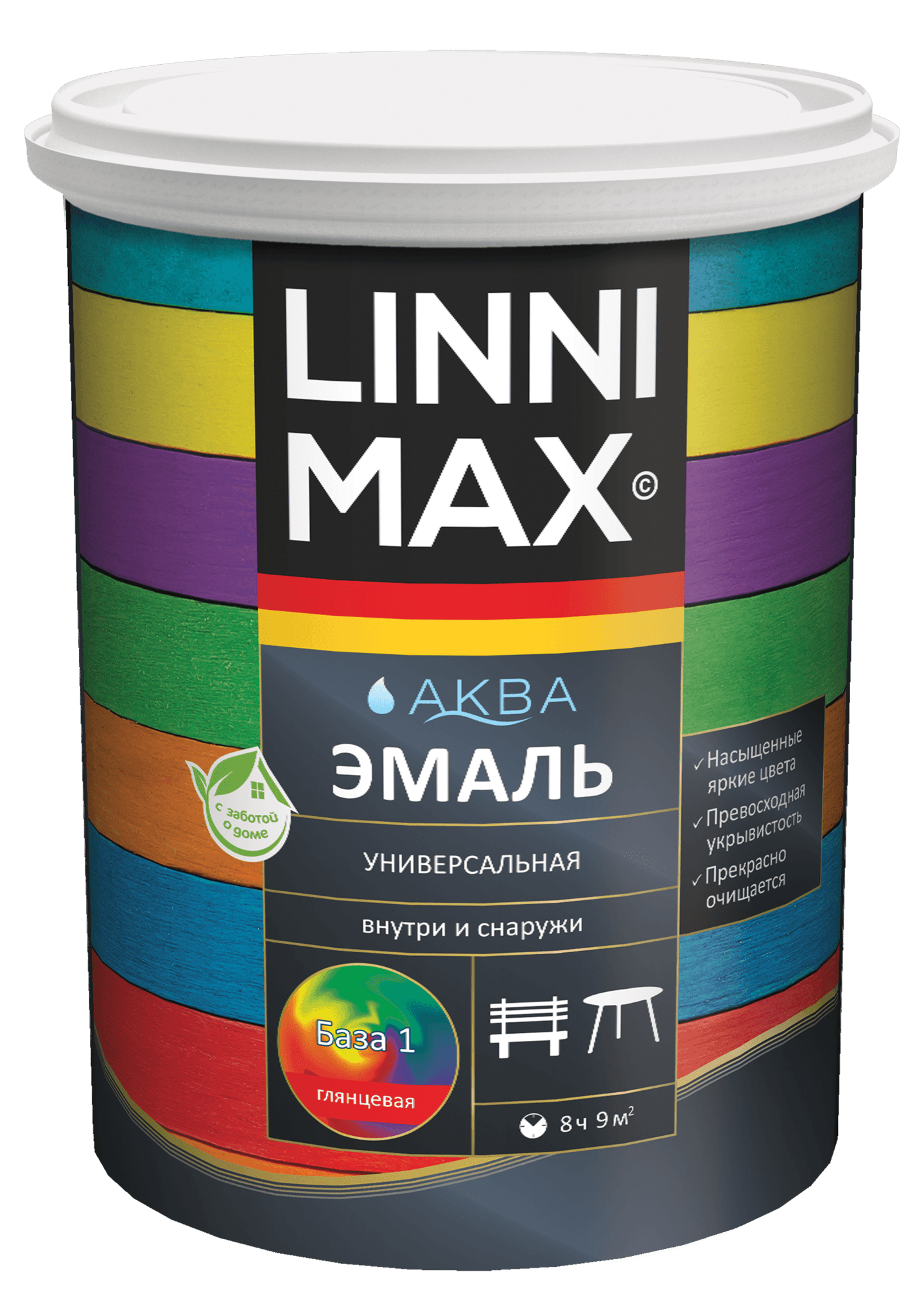 Эмаль акриловая LINNIMAX Аква Эмаль универсальная глянцевая База 1 0,9 л LinniMax