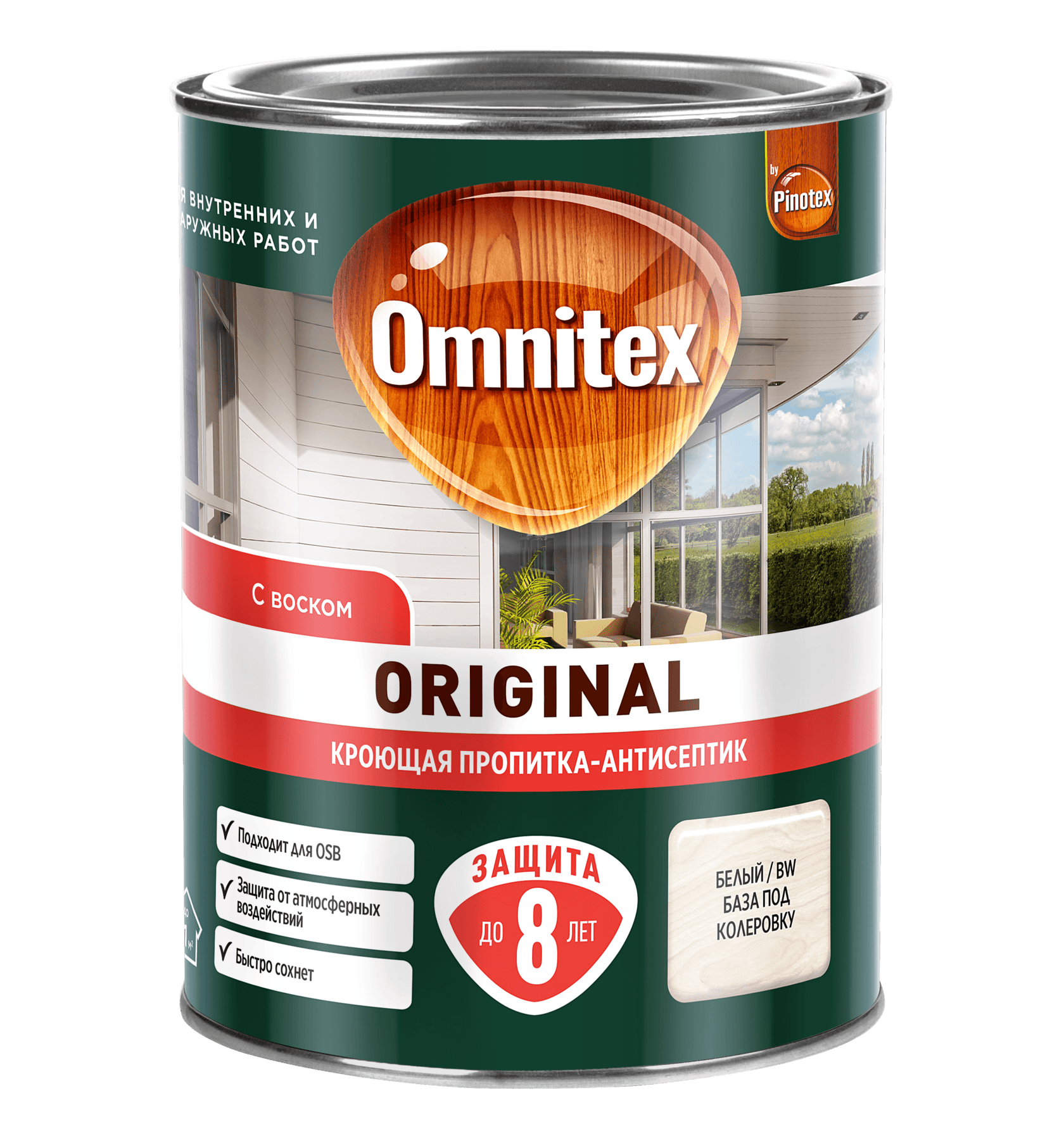 OMNITEX (PINOTEX) ORIGINAL пропитка декоративная кроющая для дачных строений и OSB, база CLR (8,4л) — фото товара