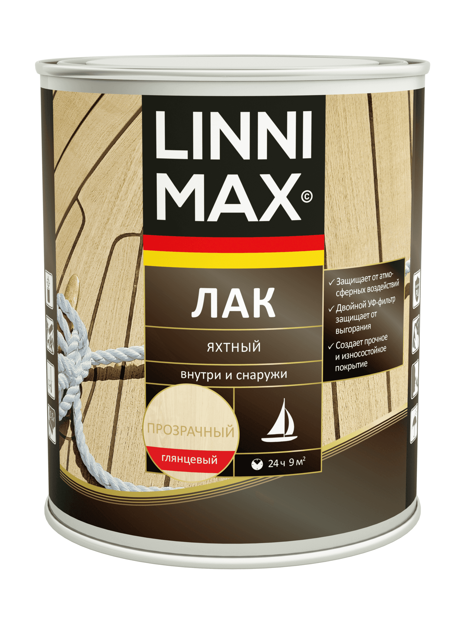 Лак алкидно-уретановый LINNIMAX Лак Яхтный глянцевый 9 л LinniMax