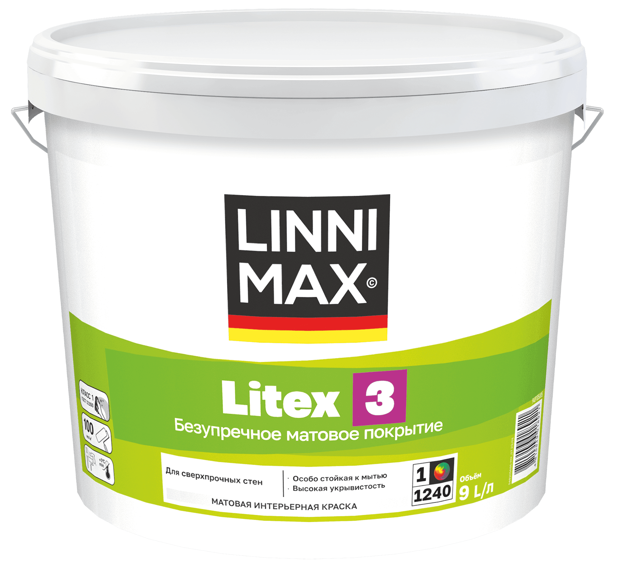 Краска водно-дисперсионная для внутренних работ LINNIMAX Litex 3 / Литекс 3 База 1 9 л LinniMax