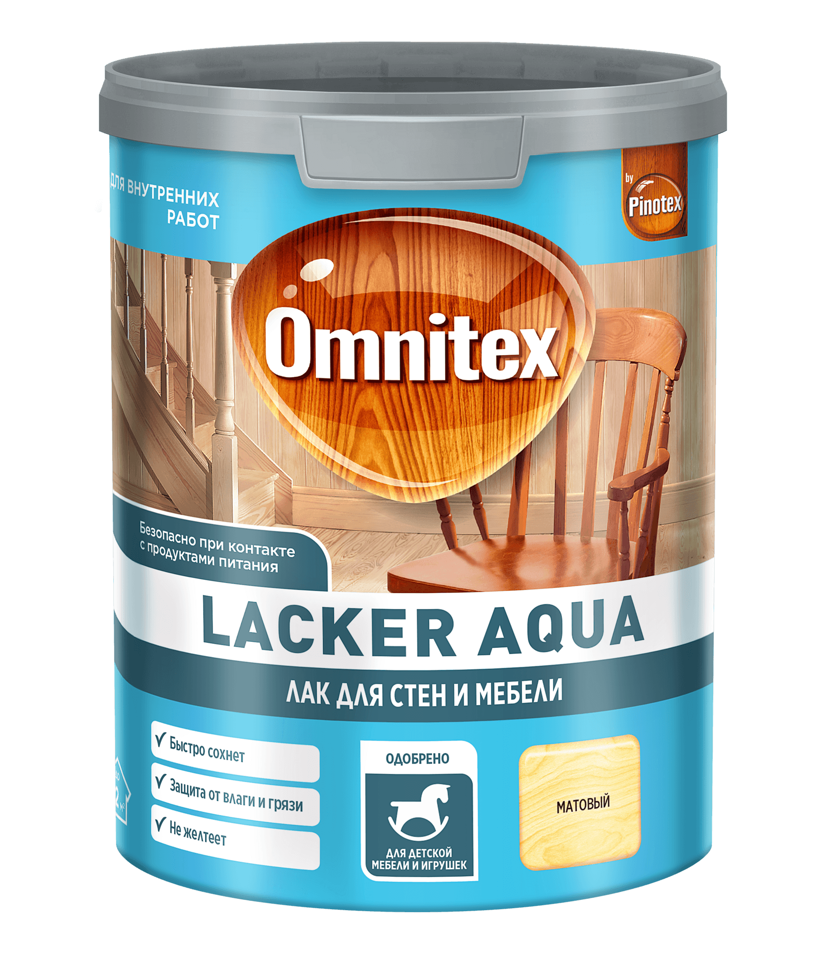 OMNITEX (PINOTEX) LACKER AQUA 10 лак на водной основе для мебели и стен, для внутр. работ, матовый (1л) — фото товара