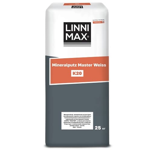 Штукатурка декоративная на минеральной основе (белая) LINNIMAX Mineralputz Master Weiss / Минералпутц Мастер Вайсс K15 25 кг LinniMax