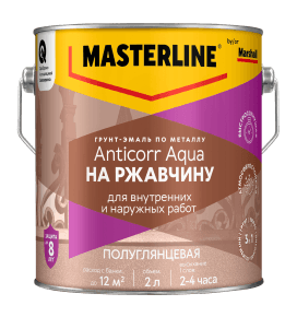 MASTERLINE (MARSHALL) ANTICORR AQUA грунт-эмаль антикоррозийная, акриловая, полуглянцевая, база BW (0,5л) — фото товара