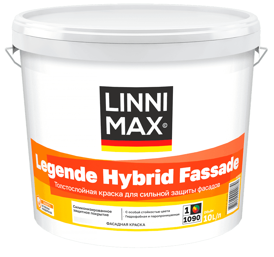 Краска силикон модифицированная для наружных работ LINNIMAX Legende Hybrid Fassade / Легенде Гибрид Фасад База 3 9,4 л LinniMax