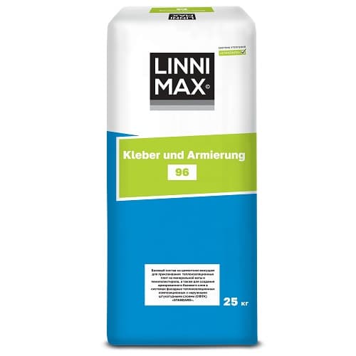 Состав клеевой и базовый штукатурный на минеральной основе LINNIMAX 96 Kleber und Armierung / 96 Клебер унд Армиерунг 25 кг LinniMax