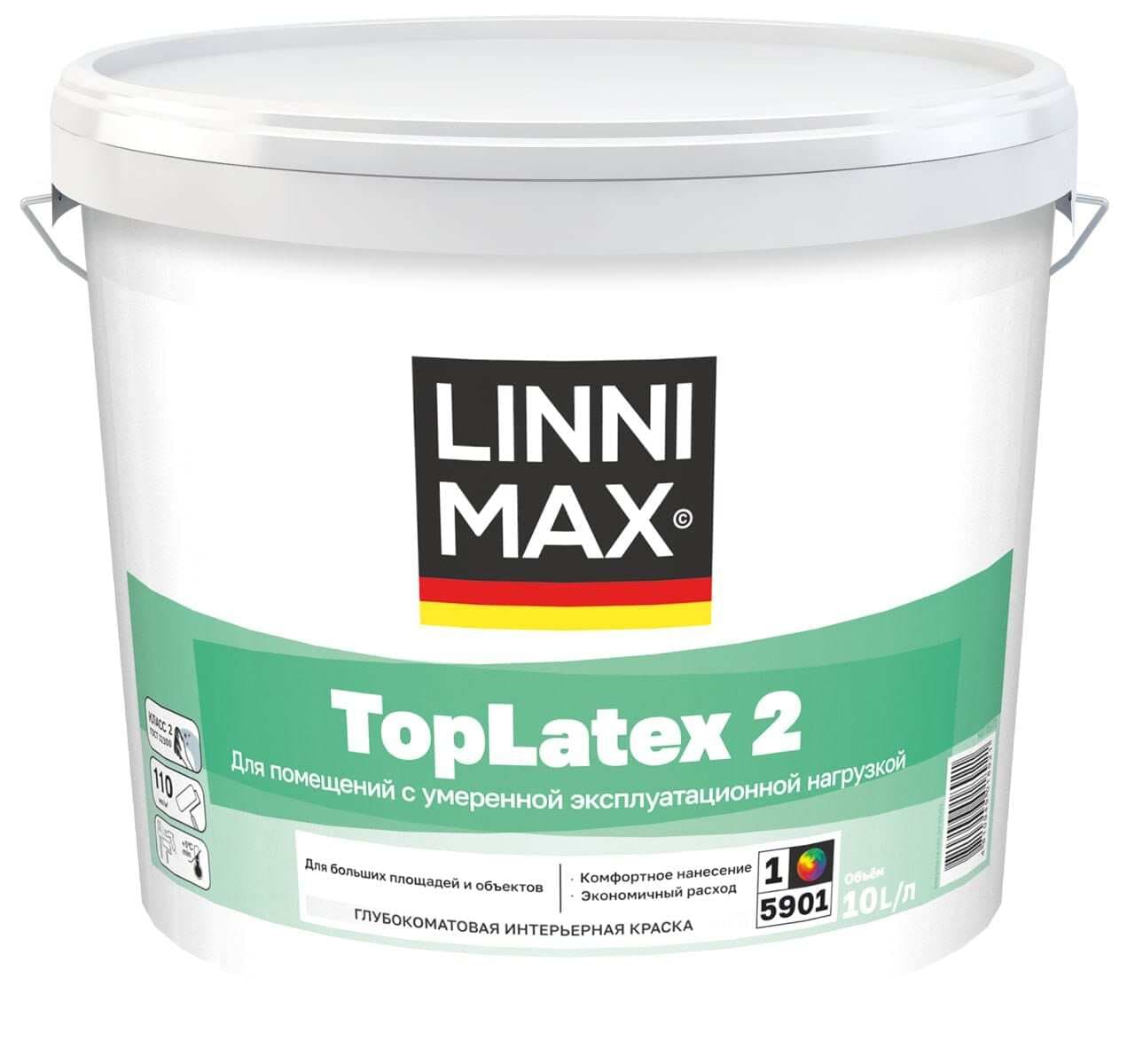 Краска водно-дисперсионная для внутренних работ LINNIMAX Toplatex 2 / ТопЛатекс 2 База 1 9 л LinniMax
