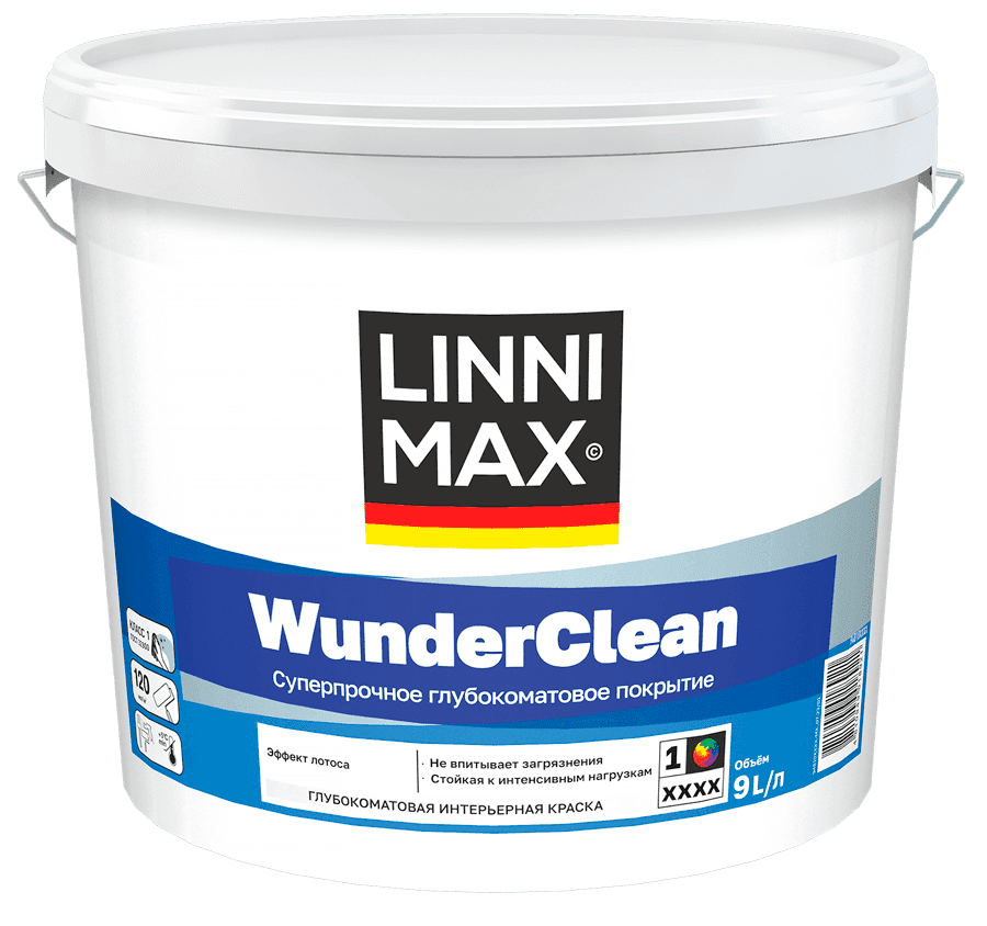 Краска водно-дисперсионная акриловая LINNIMAX WunderClean / ВундерКлин База 1 9 л LinniMax