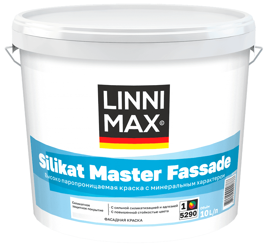 Краска силикатная для наружных работ LINNIMAX Silikat Master Fassade / Силикат Мастер Фасад База 1 10 л LinniMax