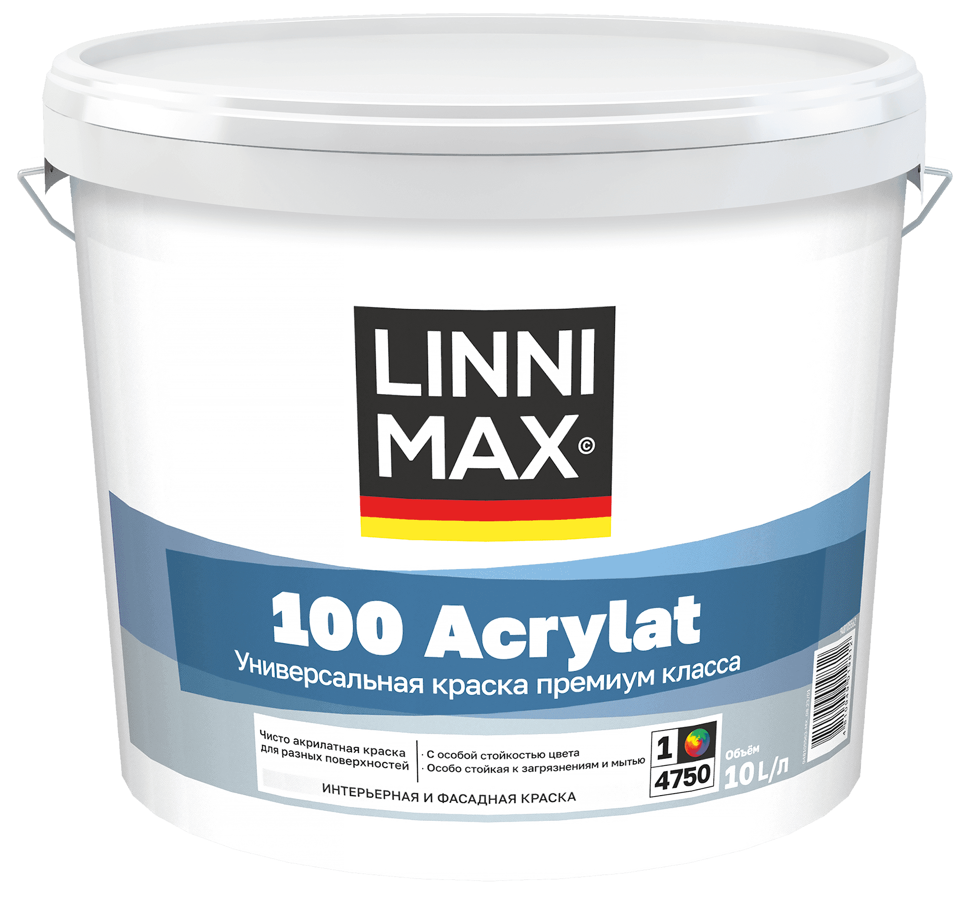 Краска водно-дисперсионная для наружных и внутренних работ LINNIMAX 100 Acrylat / 100 Акрилат База 1 10 л LinniMax