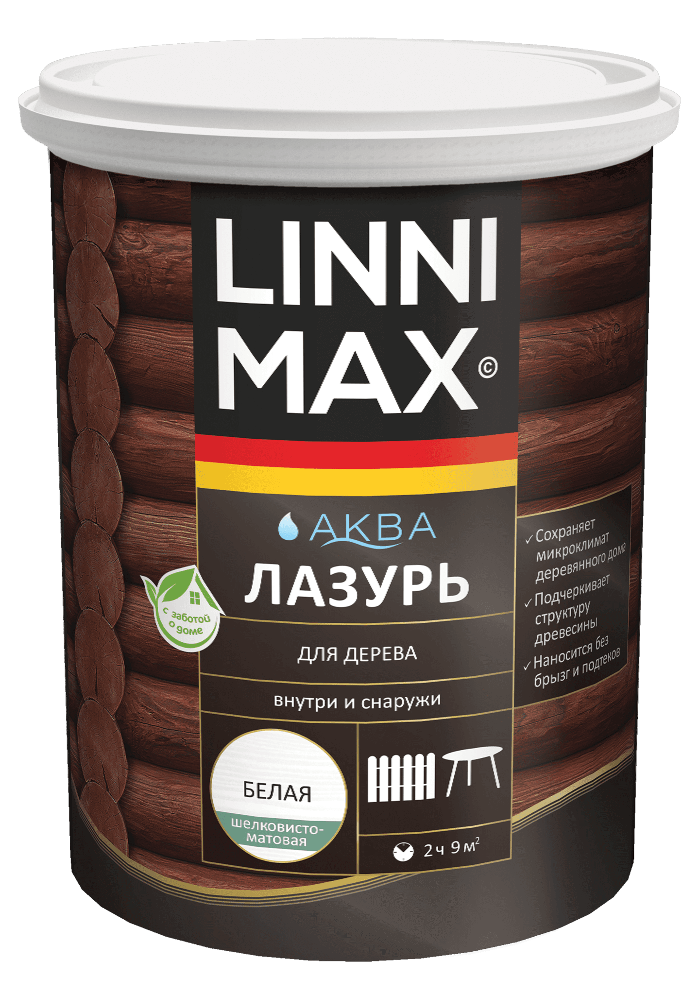 Лессирующий антисептик LINNIMAX Аква Лазурь для дерева Белая 9 л LinniMax